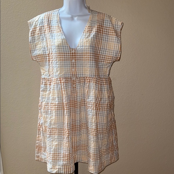 Madewell Dresses & Skirts - NWT Madewell Summer Mini Dress Cap Sleeve Dress Gingham Orange Gray White Size M